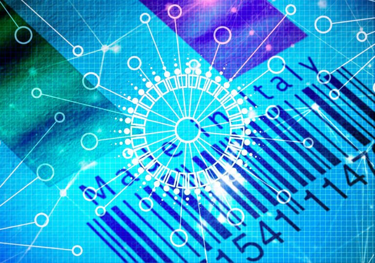 Made in Italy e blockchain: codice a barre digitale con rete distribuita su bandiera italiana