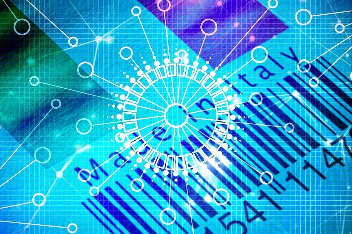 Made in Italy e blockchain: codice a barre digitale con rete distribuita su bandiera italiana