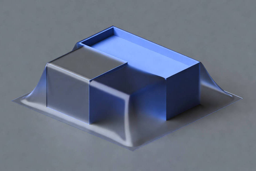 Struttura geometrica tridimensionale avvolta in uno strato protettivo trasparente: metafora visiva dell'embedded insurance come protezione integrata nei prodotti digitali